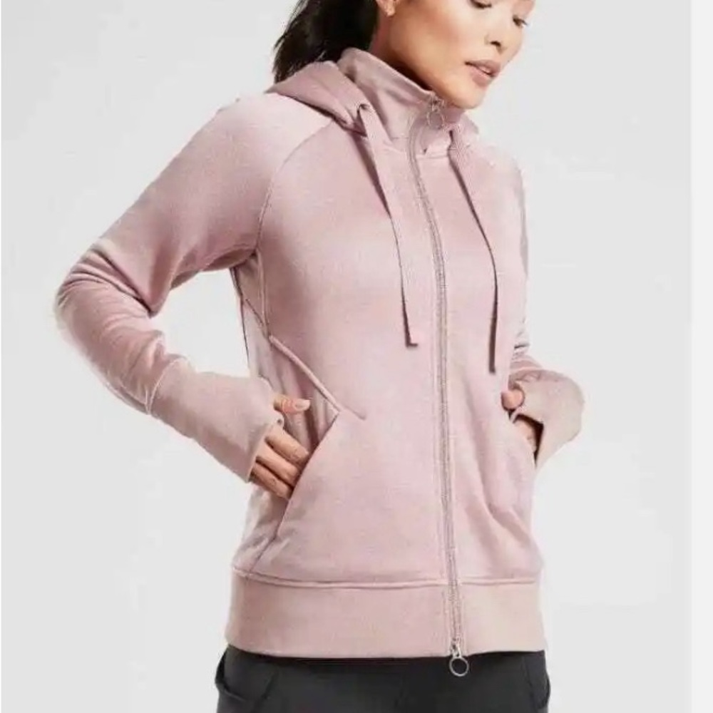 Athleta Triumph Luxe Shine Sherpa Lined Hoodie Sweatshirt Jacket Mauve